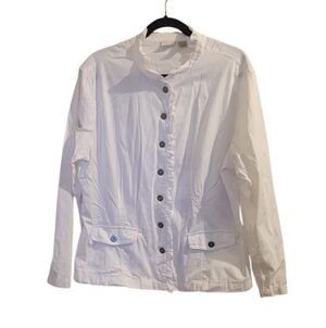 Chicos Ruffle Front Brocade Look Jacket Size 3 (16/XL)